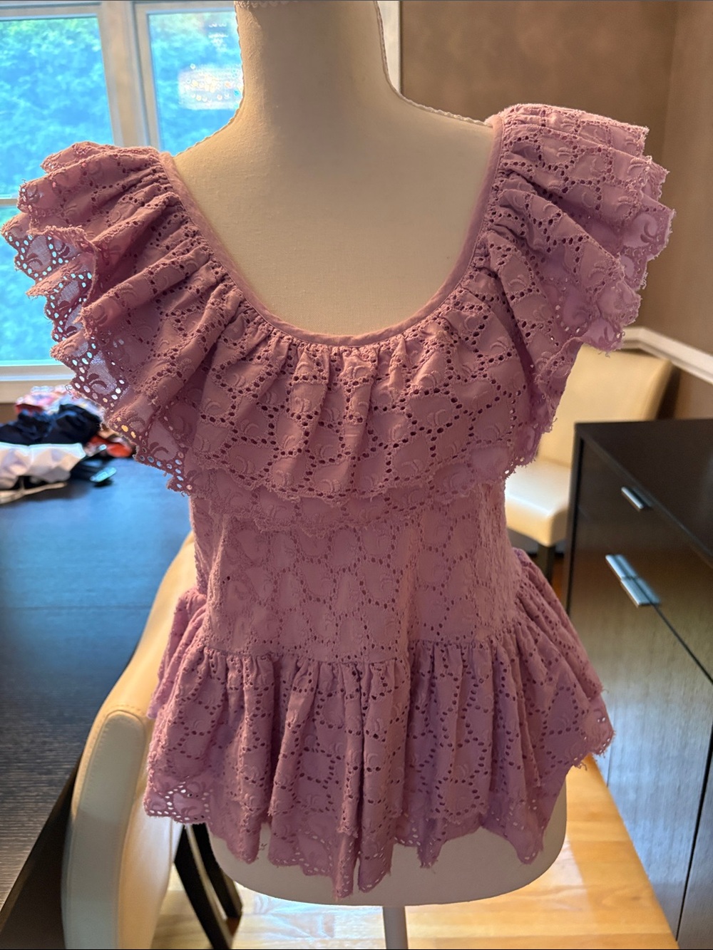 House of Harlow 1960 Lavender Eyelet Ruffle Peplum Top